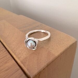 Pandora Silver Ring with Pearl Accent